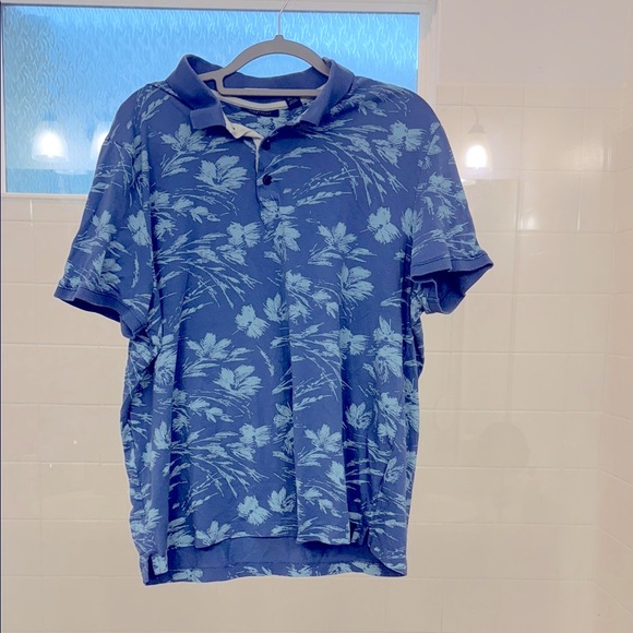 Perry Ellis Other - Perry Ellis Navy and Mint Leaf Print Polo